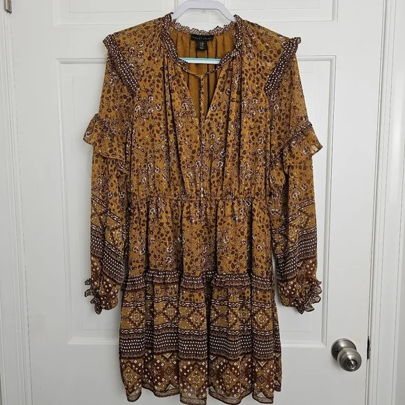 House Of Harlow 1960 Long Sleeve Tiered Ruffle Mini Dress Size M - Picture 3 of 16